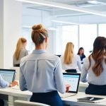 Personas trabajando sin que se les vea el rostro en oficina